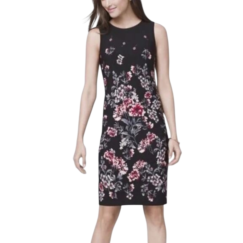 WHBM Black Floral Sleeveless Sheath Dress‎ Size Large Petite